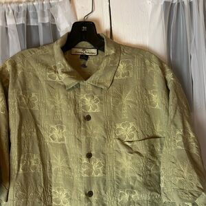 Tommy Bahama Floral Silk Tropical Camp Shirt Men’s Medium Green